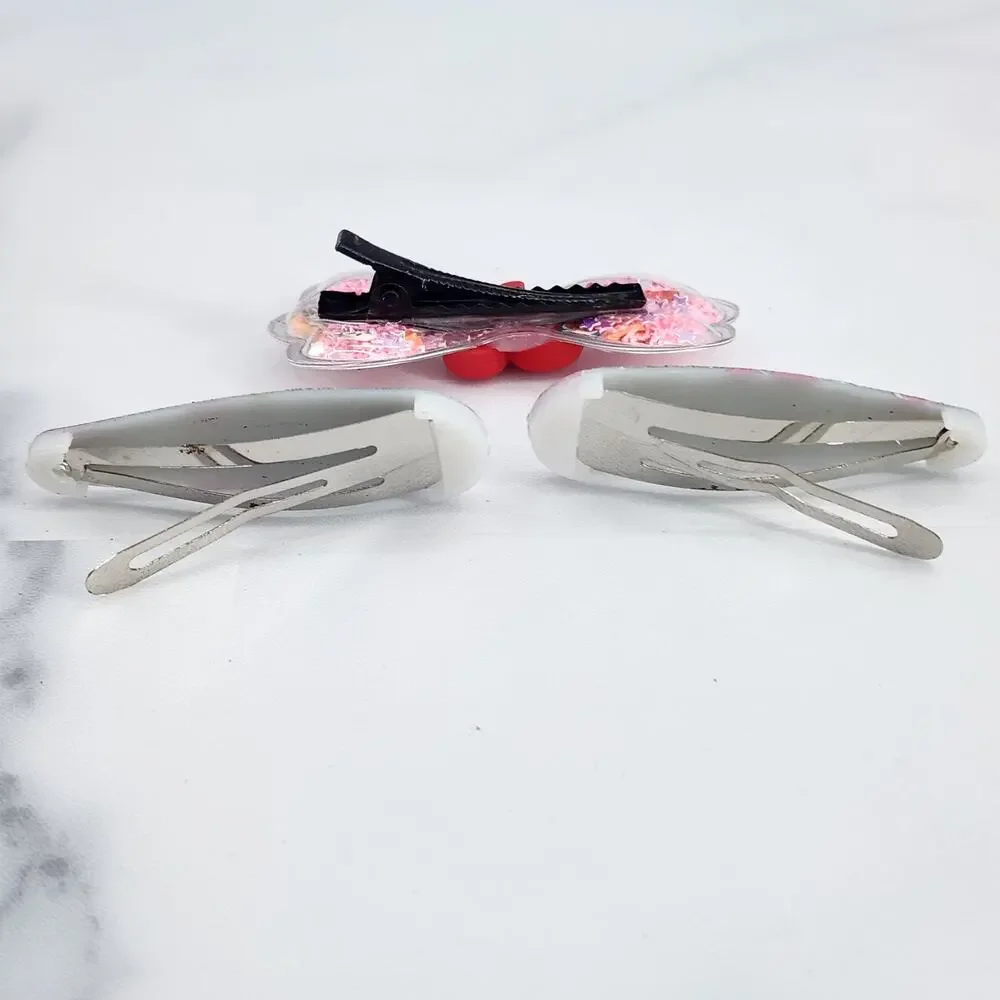 3 pc Cherry Theme Hair Accessories Glittery Bow with Cherry Charm & Snap Clips